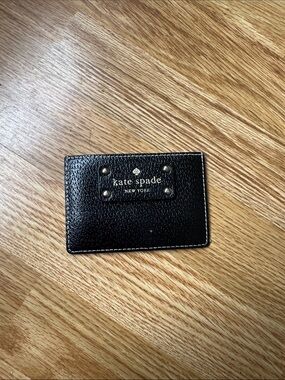 kate spade Black Pebbled Leather Cardholder with Gold Logo
